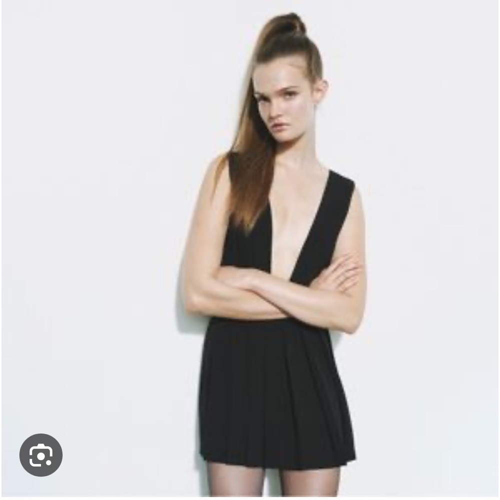 Zara box pleat pinafore mini dress in black